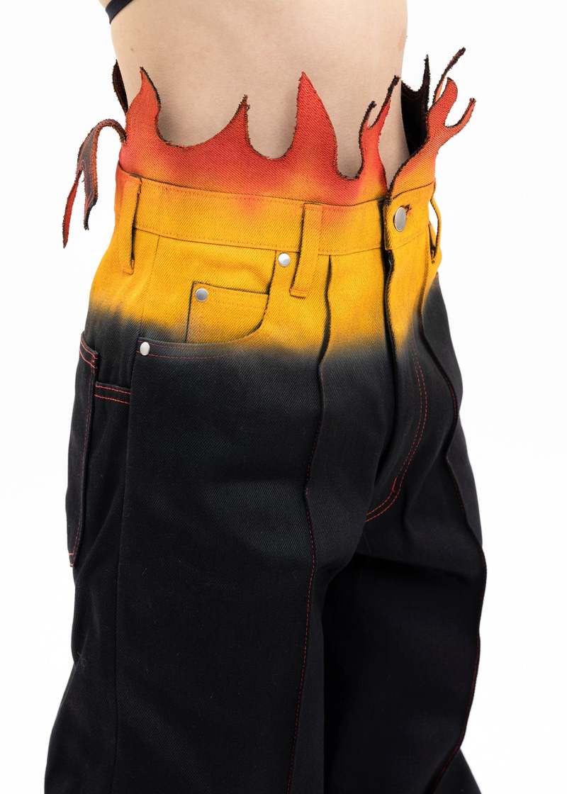 TENDER PERSON WAIST FLAME PANTS - BLACK | Garmentory