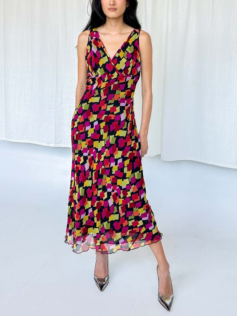 Chiffon Bias Cut Dress - Abstract Print | Garmentory