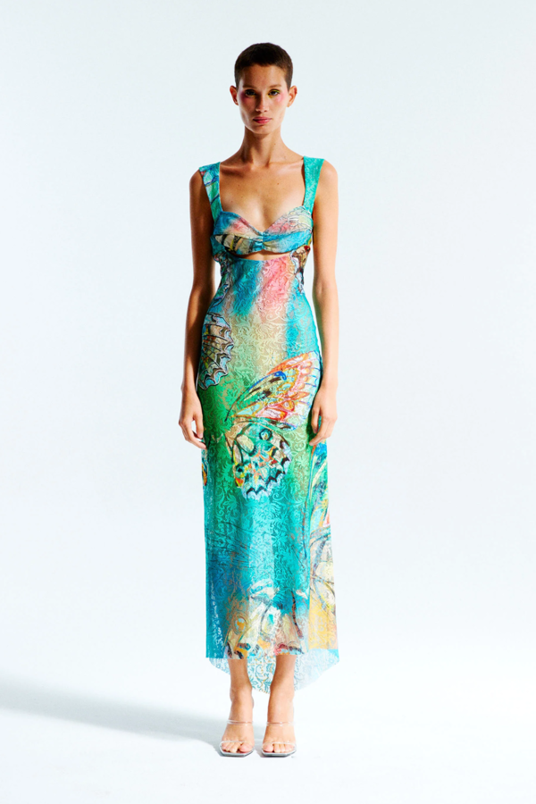 chinese dress ladies Rainbow Gradient Maxi Dress