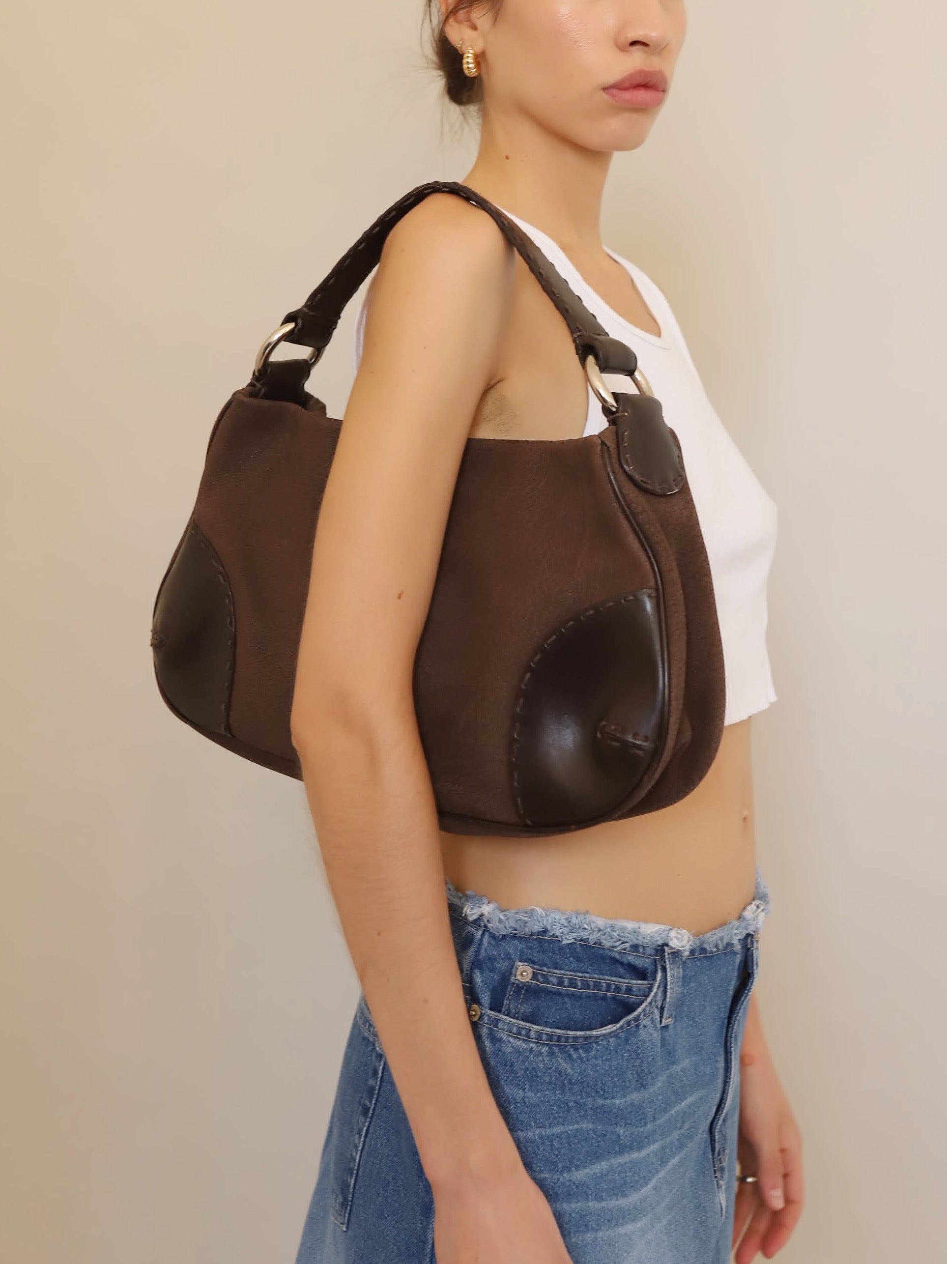 Vintage Desmo Leather Shoulder Bag - Dark Brown | Garmentory