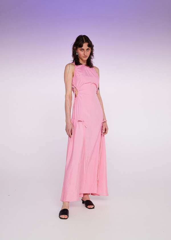 strapless open back dress Perla Pink Embroidered Maxi Dress | Women's Clothing