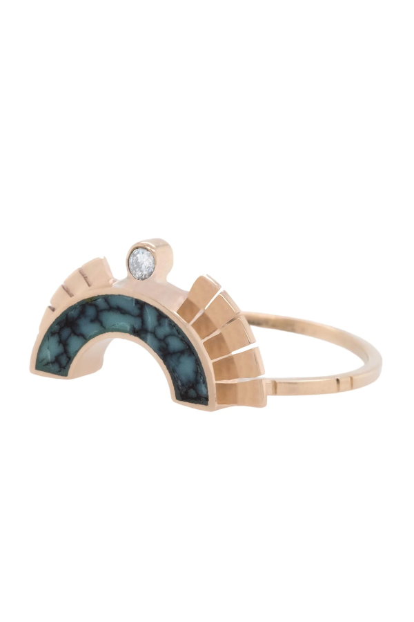 Young In The Mountains  Rising Sol Arch Crown Ring - Angel Wing Variscite
