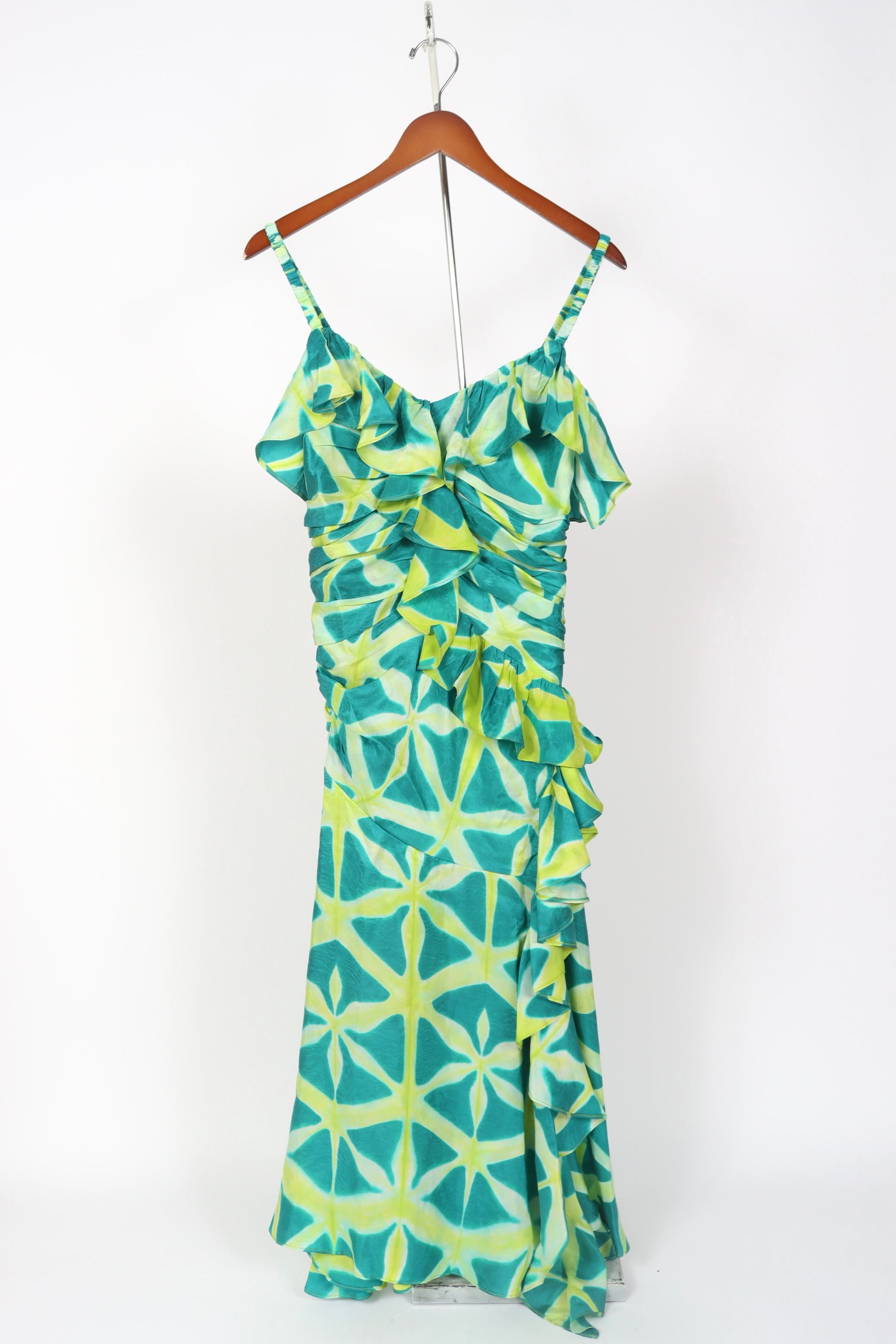 green emerald velvet dress Citrine Green Poplin Knot Detail Midi Dress main image 1