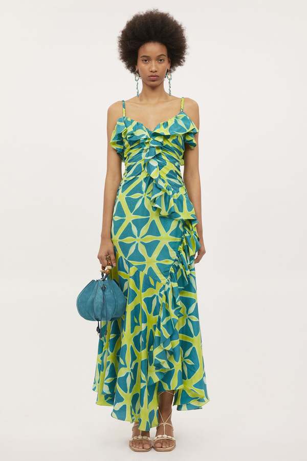 citrine green dress Faux Linen Placement Print Shift Dress – CITRINE & CIPHER main image 0