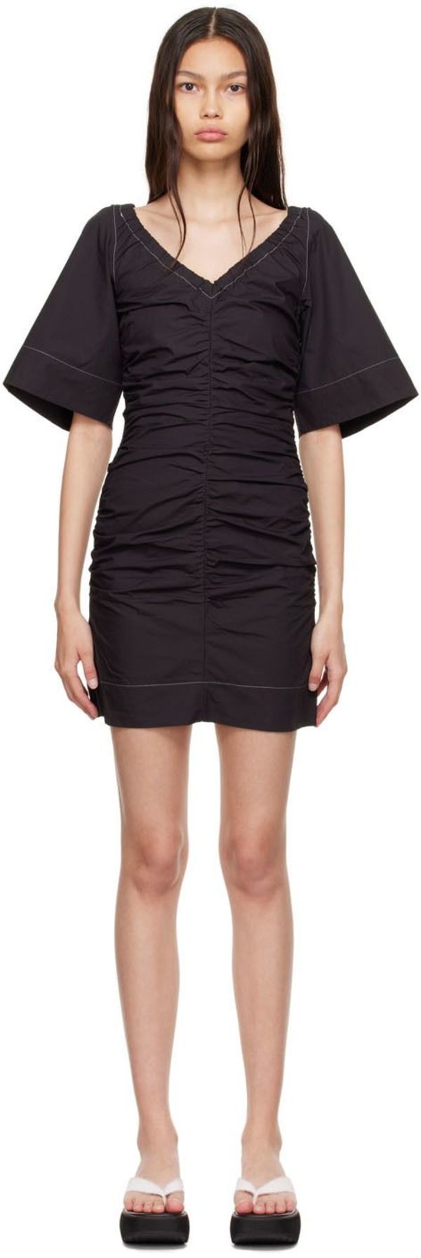 GANNI Black Organic Cotton Mini Dress | Garmentory GANNI Black Organic Cotton Mini Dress | Garmentory
