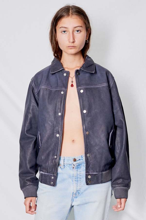 DEADWOOD Leather Coach Jacket - Midnight Blue