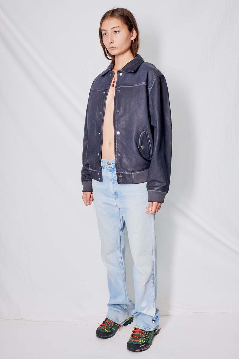 DEADWOOD Leather Coach Jacket - Midnight Blue