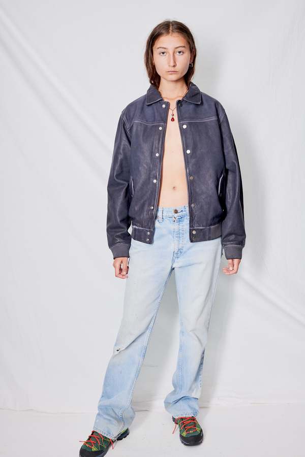 DEADWOOD Leather Coach Jacket - Midnight Blue