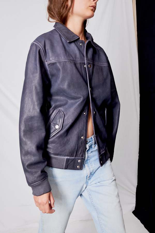 DEADWOOD Leather Coach Jacket - Midnight Blue