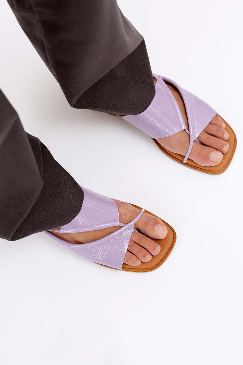 【HEREU】KLAVA SANDALS - LAVENDER Hereu Clava Glossy Crinkled Sandal - Lavender | Garmentory