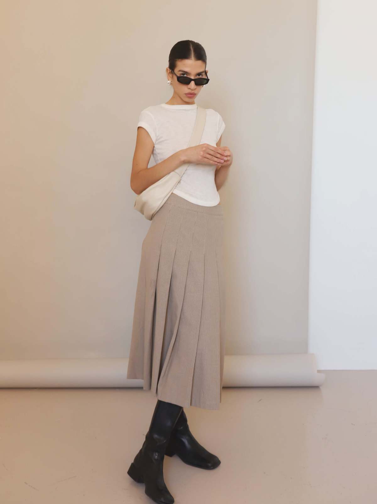 Mod Ref Micro Plaid Pleated Midi Skirt - Image 1 of 5