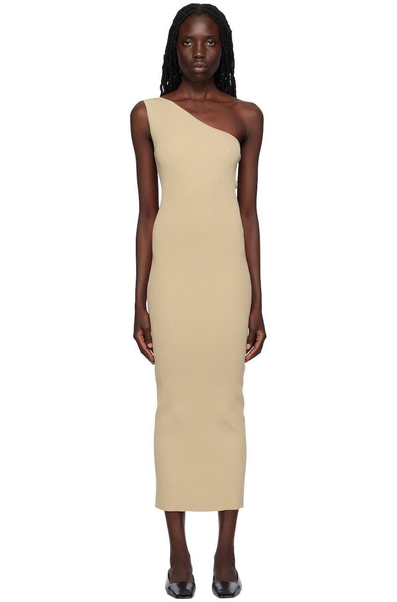 Totême Single Shoulder Maxi Dress - Beige | Garmentory Totême Single Shoulder Maxi Dress - Beige | Garmentory