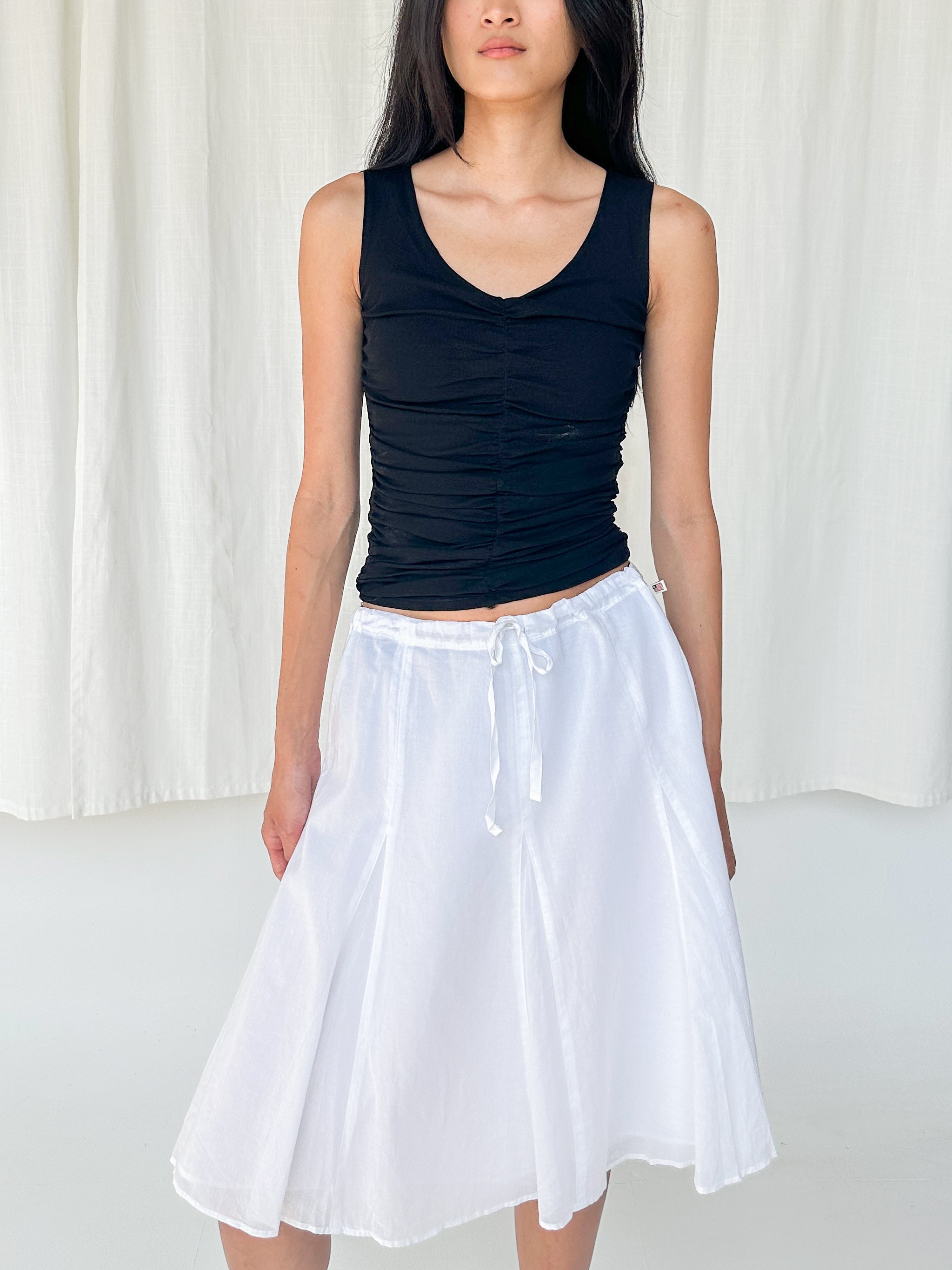 Cotton Flared Midi Skirt White