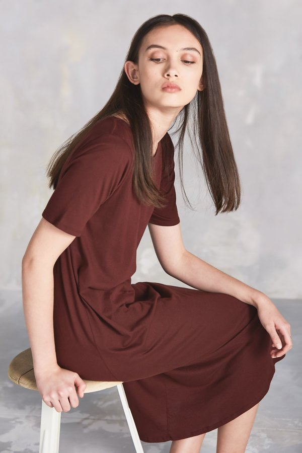 Kowtow Building Block Tee Shirt Dress - Burgundy | Garmentory
