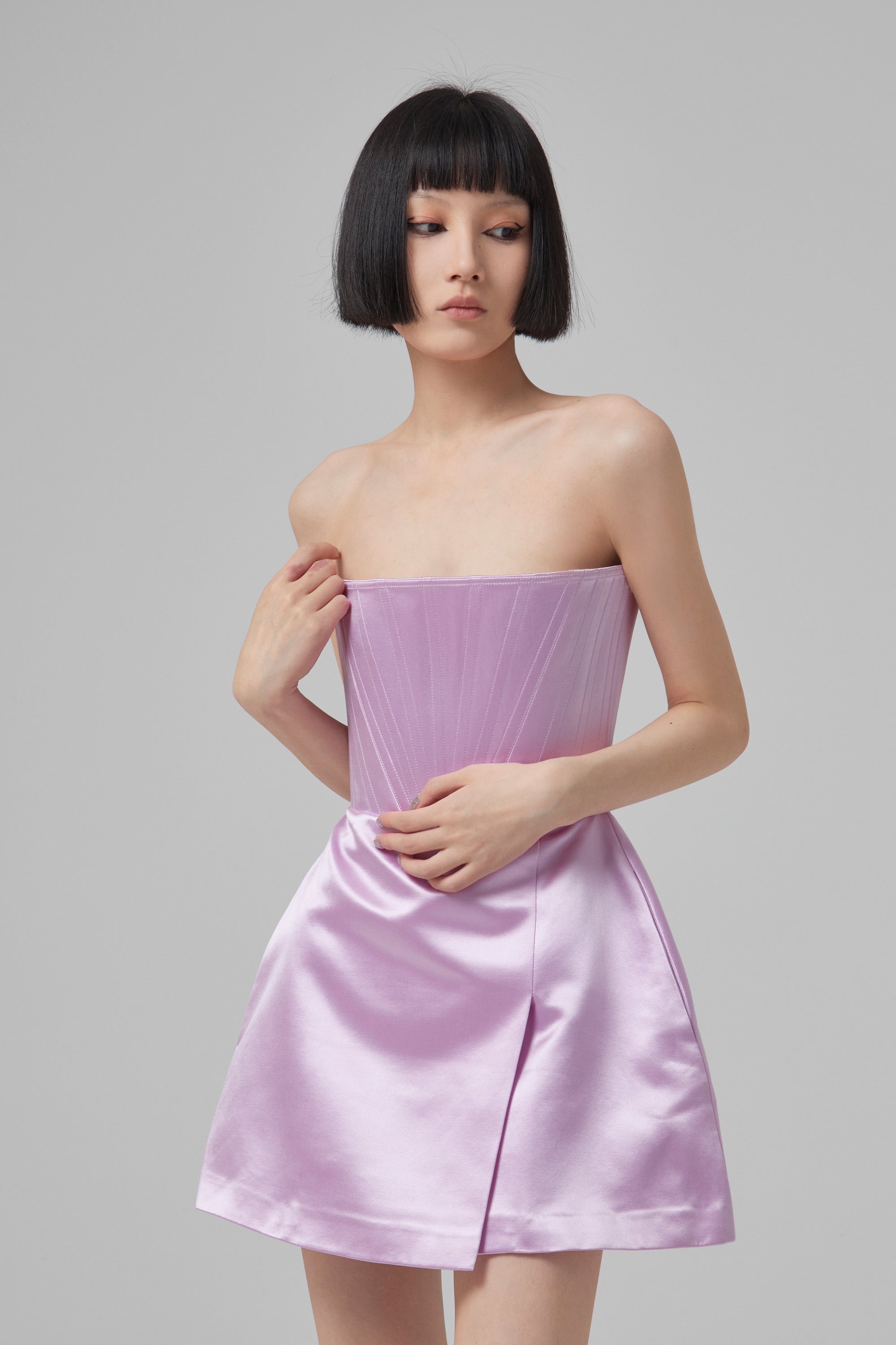 Alex Perry Briar Duchess Satin Strapless Dress Lilac