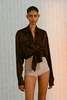 ALEX PERRY HART Silk Satin Oversized Shirt - Chocolate - Thumbnail 2