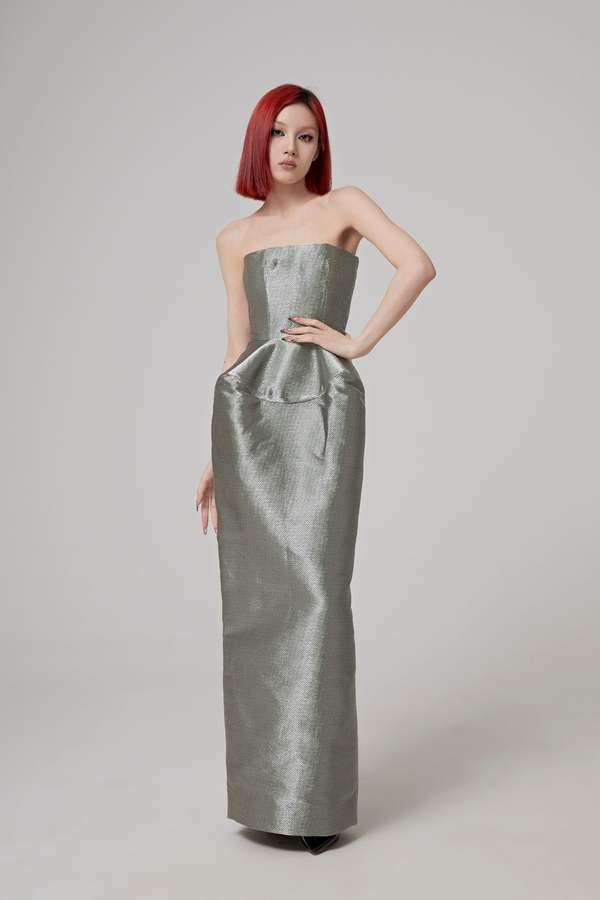 green emerald velvet dress Belted Midi Dress by Maison Rabih Kayrouz main image 1