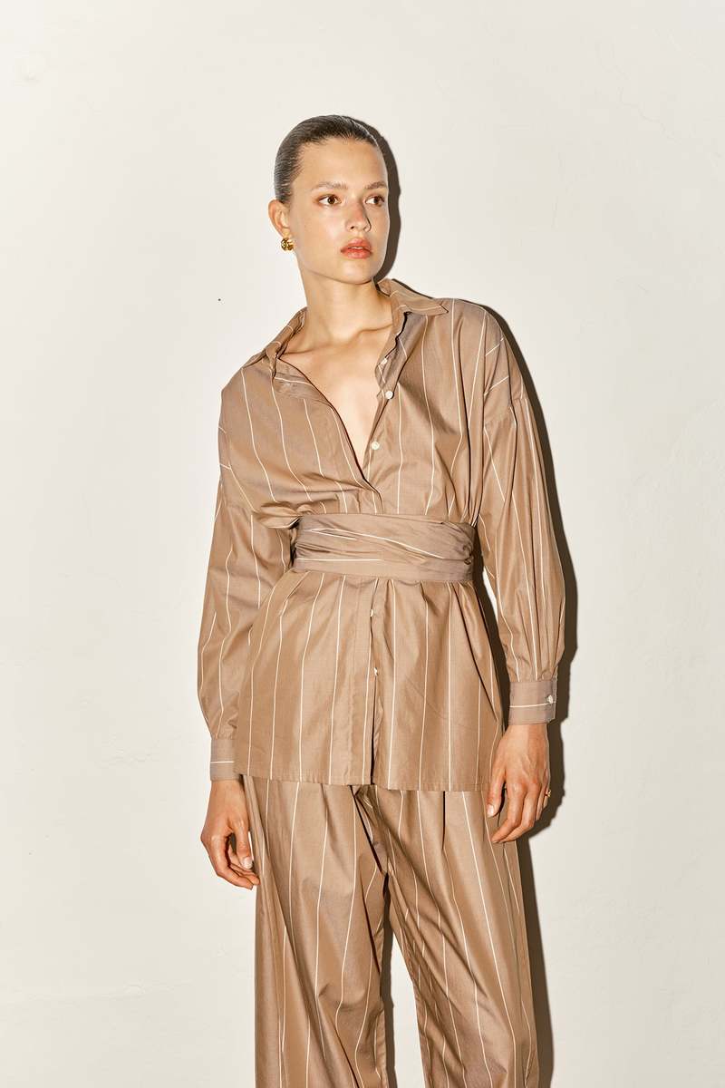 Datura Ren Shirt - Almond Brown Stripe
