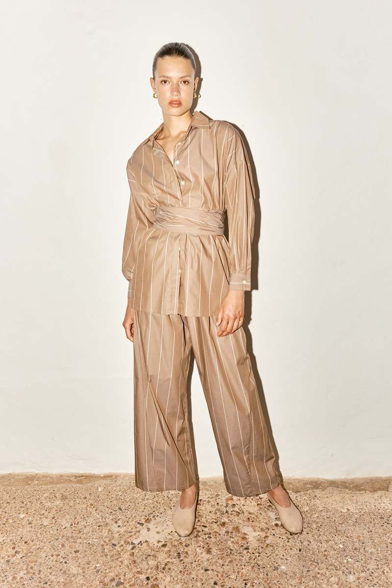 Datura Ren Shirt - Almond Brown Stripe