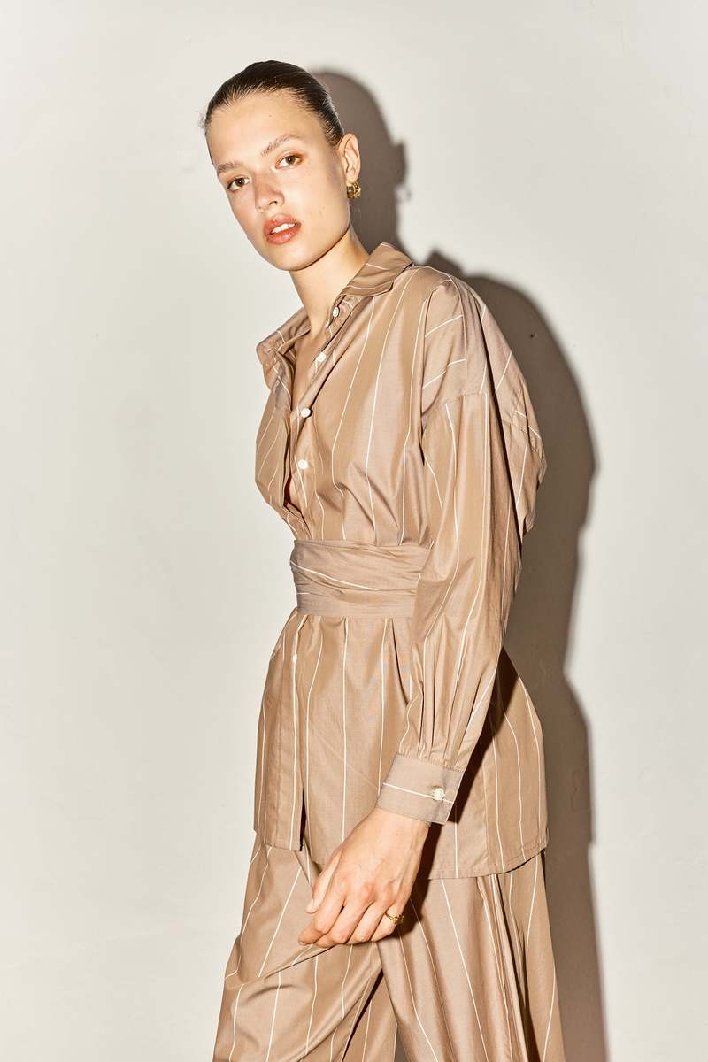 Datura Ren Shirt - Almond Brown Stripe