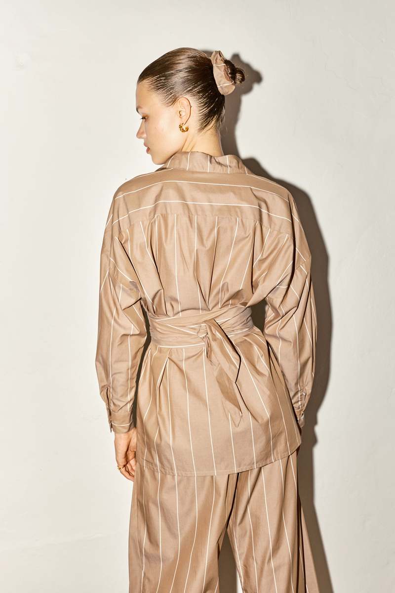 Datura Ren Shirt - Almond Brown Stripe