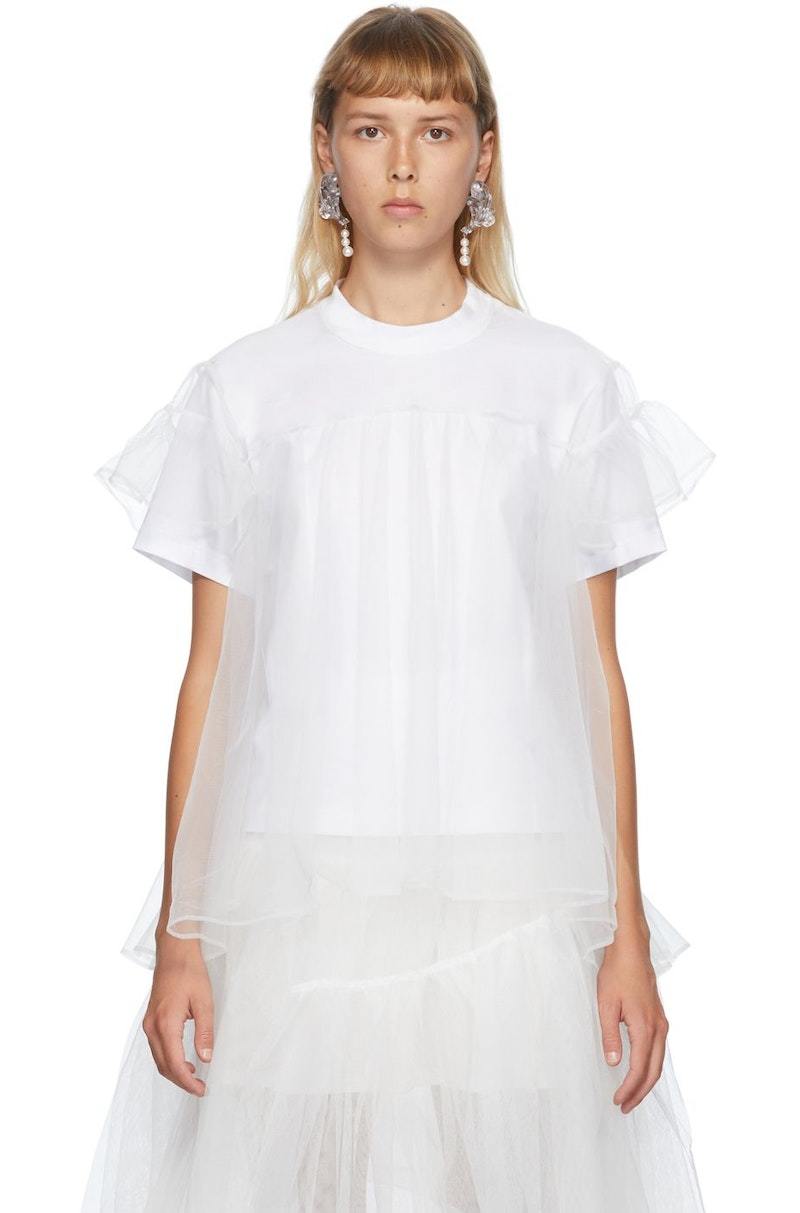 shushutong トップス xs Shushu/Tong SSENSE Exclusive White Tulle Overlay T-Shirt - White