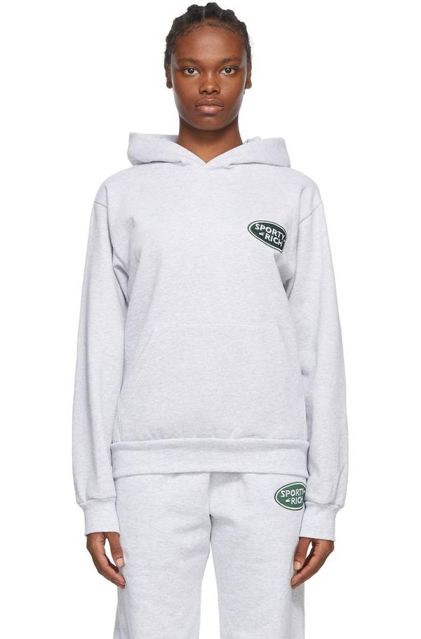 Sporty&Rich Land Roverコラボ　フーディ　グレー　M Sporty & Rich Land Rover Edition Logo Patch Hoodie - Grey | Garmentory