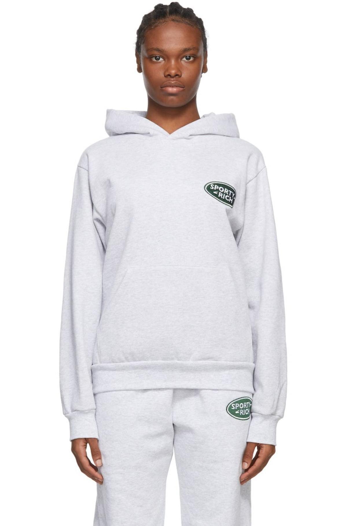 Sporty & Rich Land Rover Edition Logo Patch Hoodie - Grey | Garmentory