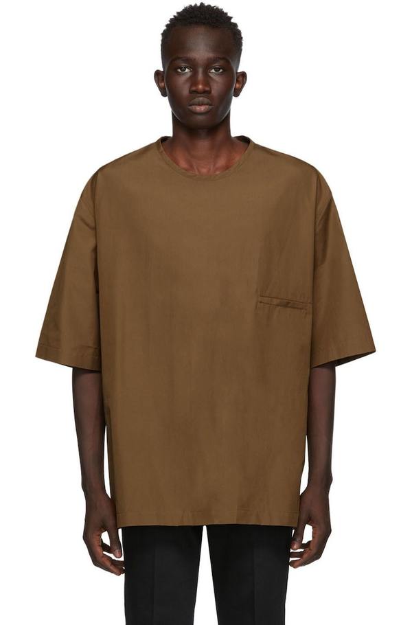 Lemaire Tan Cotton Poplin T-Shirt - Tobacco