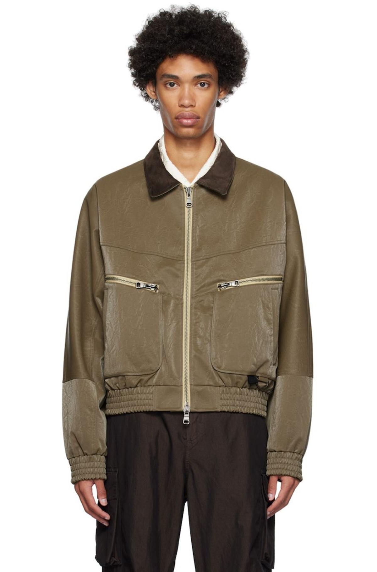 ANDERSSON BELL Khaki New Ortega 23 Faux-Leather Bomber Jacket