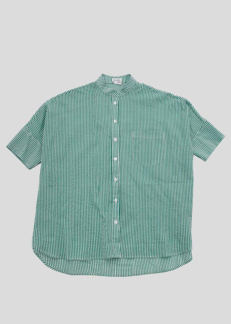 Steven Alan x Clare V Oversized Stand Collar Shirt - Green Stripe