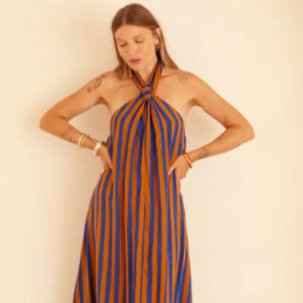 knee length dresses for ladies Multicolor Striped Knit Tube Maxi Dress – Color Block Knit Maxi main image 0