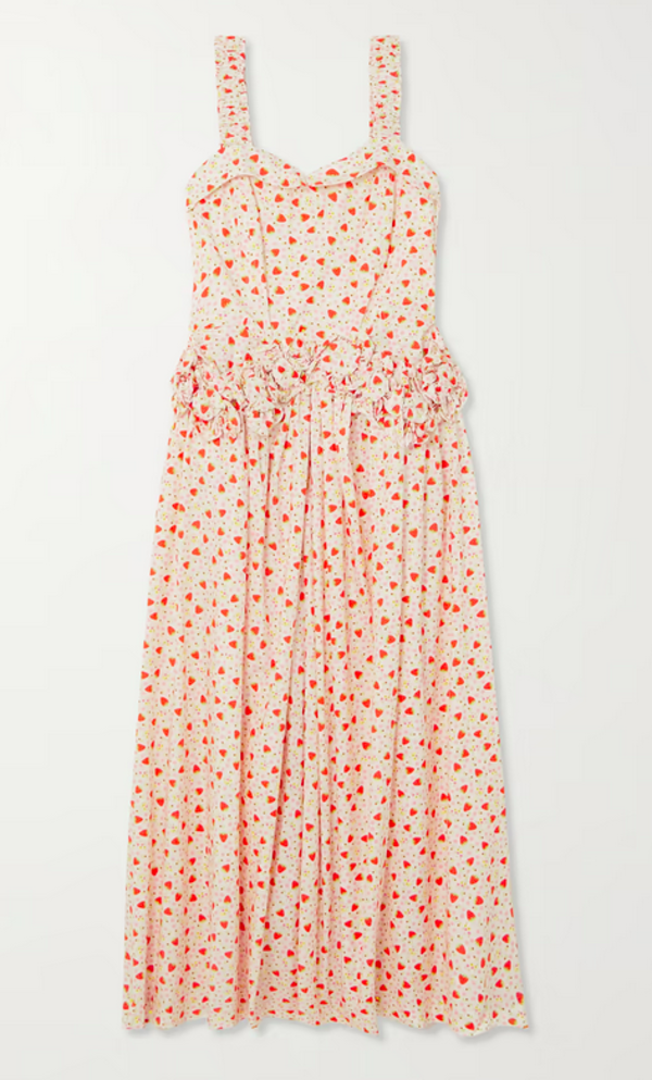 BATSHEVA Sleeveless Farley Dress Ditsy Strawberry Floral Garmentory