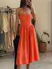 Sophie Rue Coral Vida Linen Midi Dress - Coral Orange - Thumbnail 1