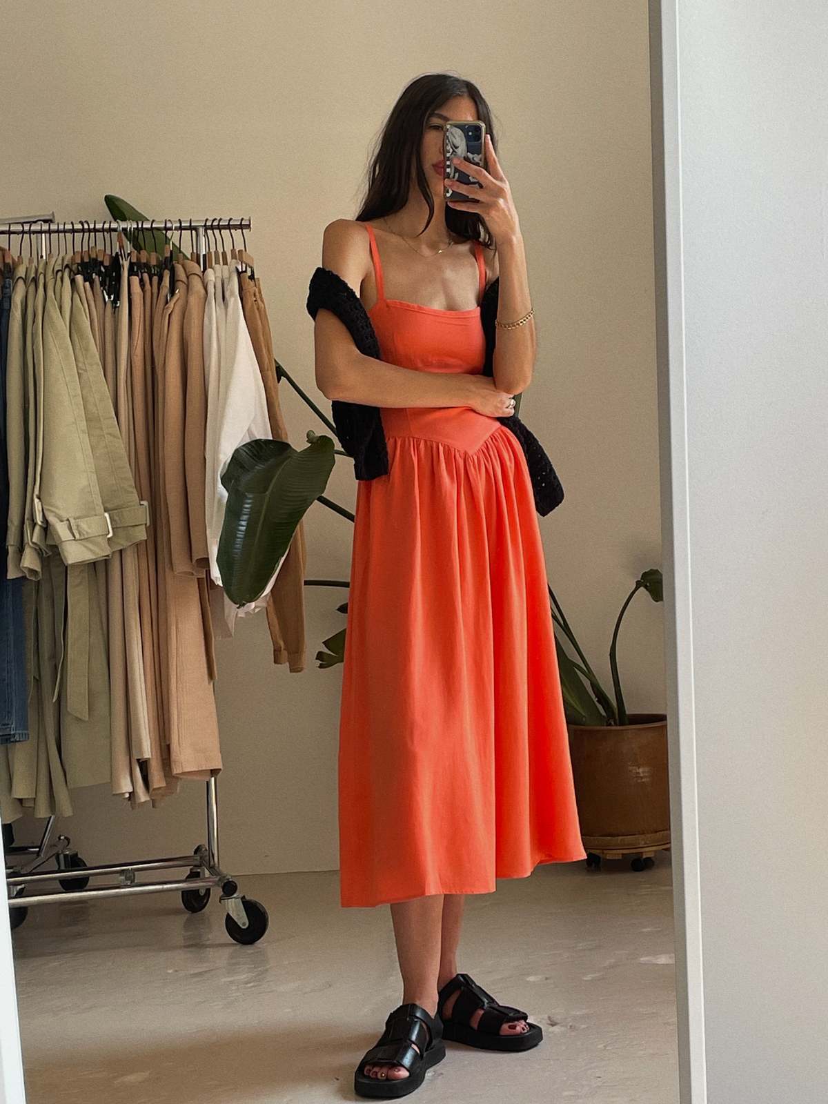 Sophie Rue Coral Vida Linen Midi Dress - Coral Orange - Image 3 of 8