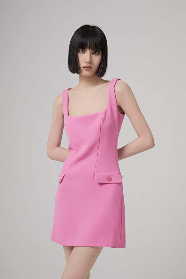 knee length dresses for ladies Dalmatian Mini Dress with Plunging Draped Collar