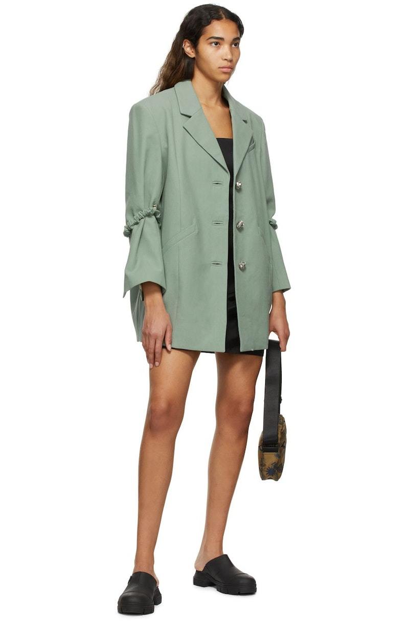 アウターその他 GANNI Woman Blazer Green F7593 484 GANNI Organic Cotton Blazer - Green | Garmentory