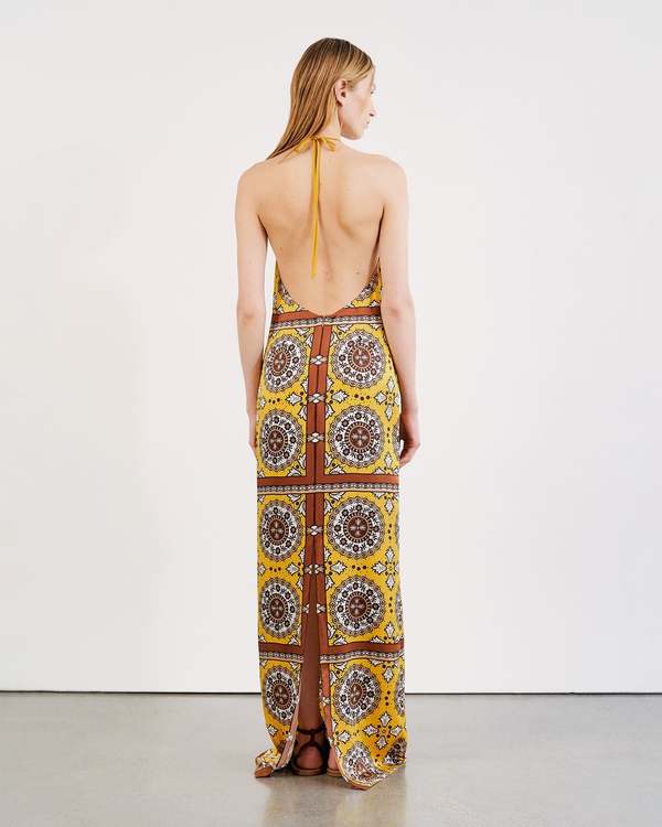 Nili Lotan Rigel Scarf Dress - Scarf Print Yellow | Garmentory