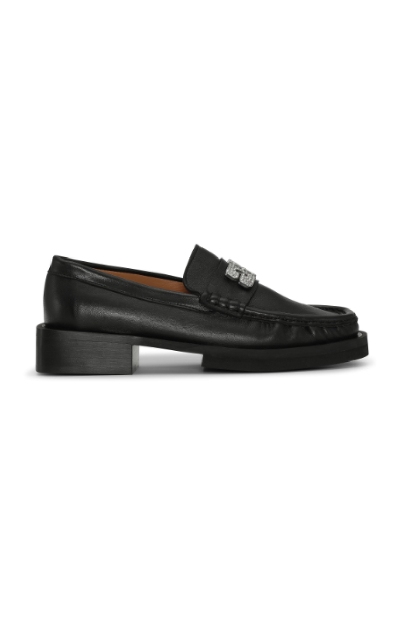 Ganni Rhinestone Logo Loafer - Black | Garmentory