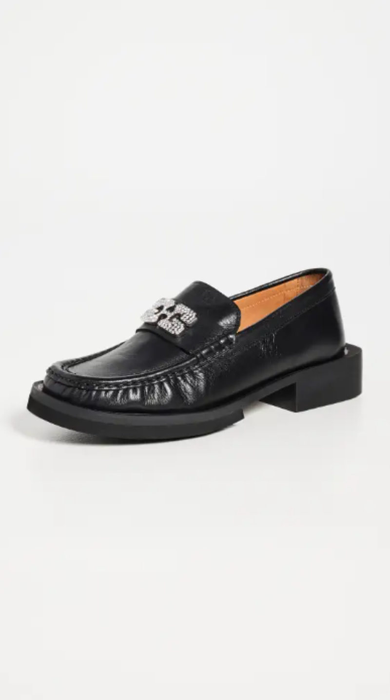 Ganni Rhinestone Logo Loafer - Black | Garmentory