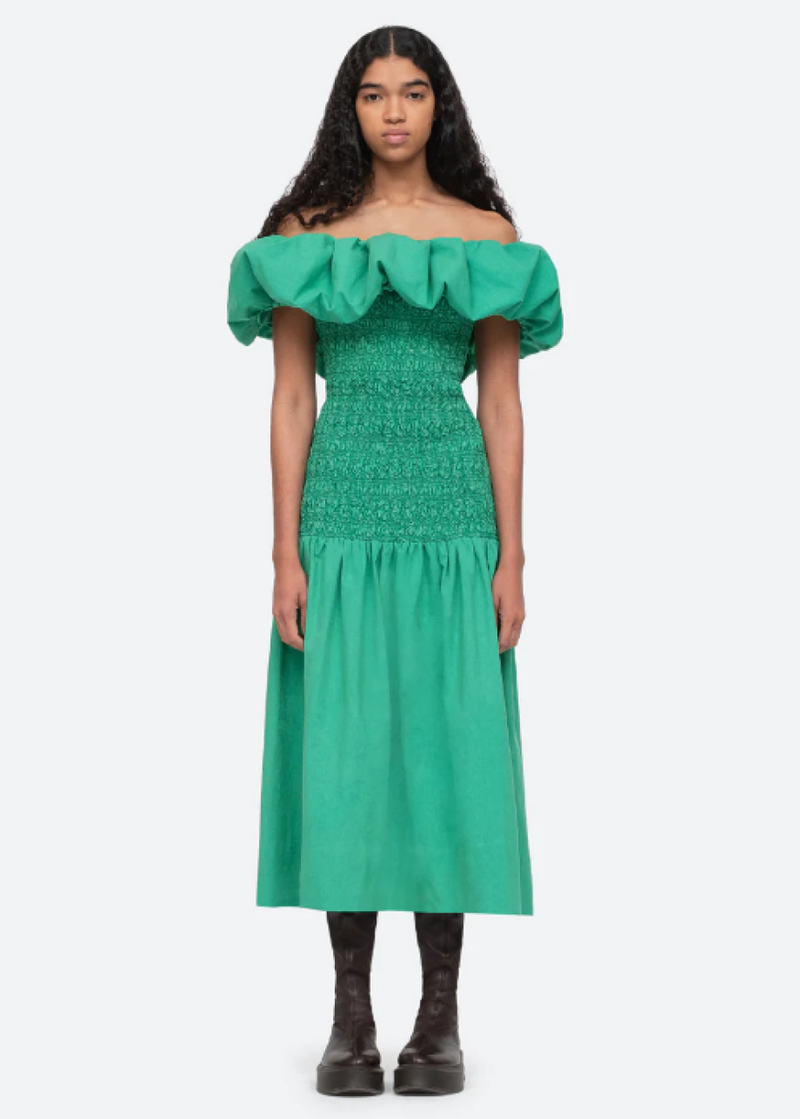 Sea-NY Juni Garment Dye Off Shoulder Dress - Green Sea-NY Juni Garment Dye Off Shoulder Dress - Green