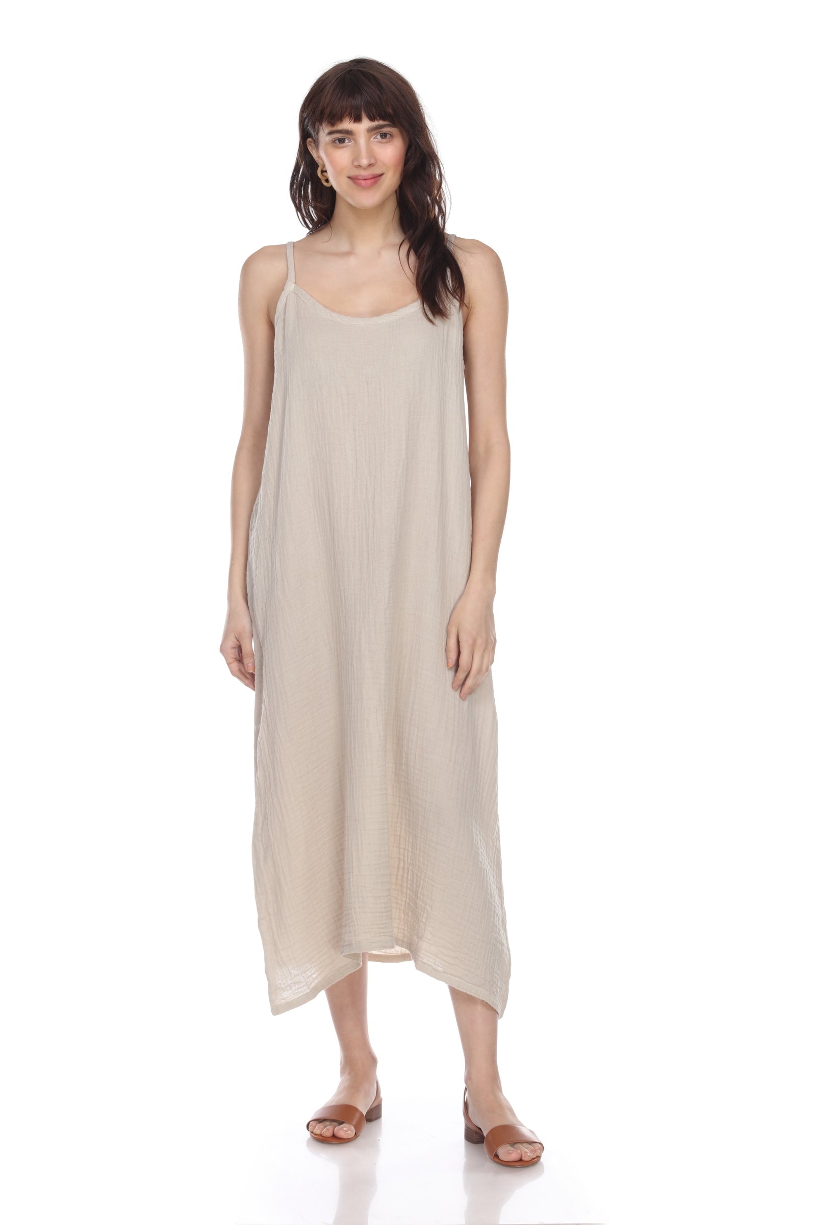 chinese dress ladies Cotton Button Front Smocked Sleeveless Maxi Dress – The Creamery main image 0