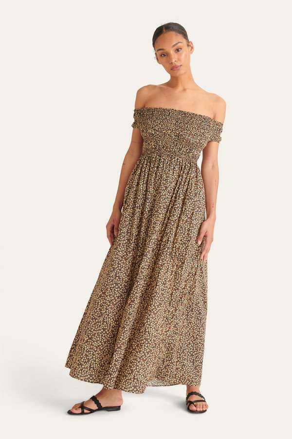 matteau green shirred maxi dress Matteau Shirred Lace Up Maxi Dress in Emerald