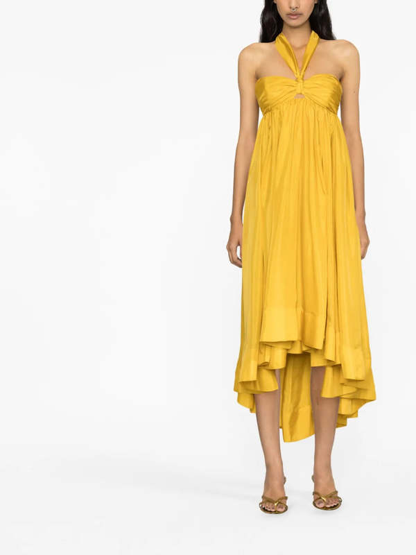 NWT $1,350 ZIMMERMANN Devi Halter Maxi Dress 0P Mustard | eBay