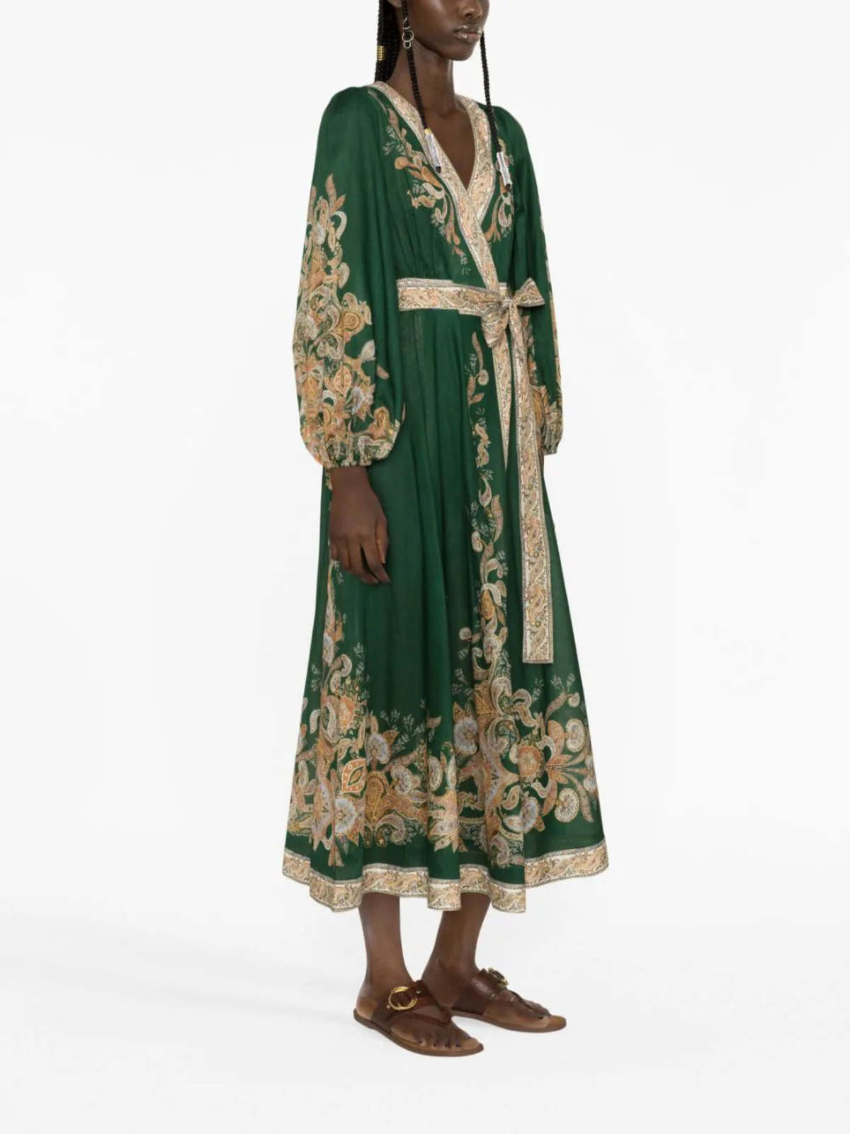 Zimmermann Devi Wrap Midi Dress - Emerald Paisley - Image 3 of 6