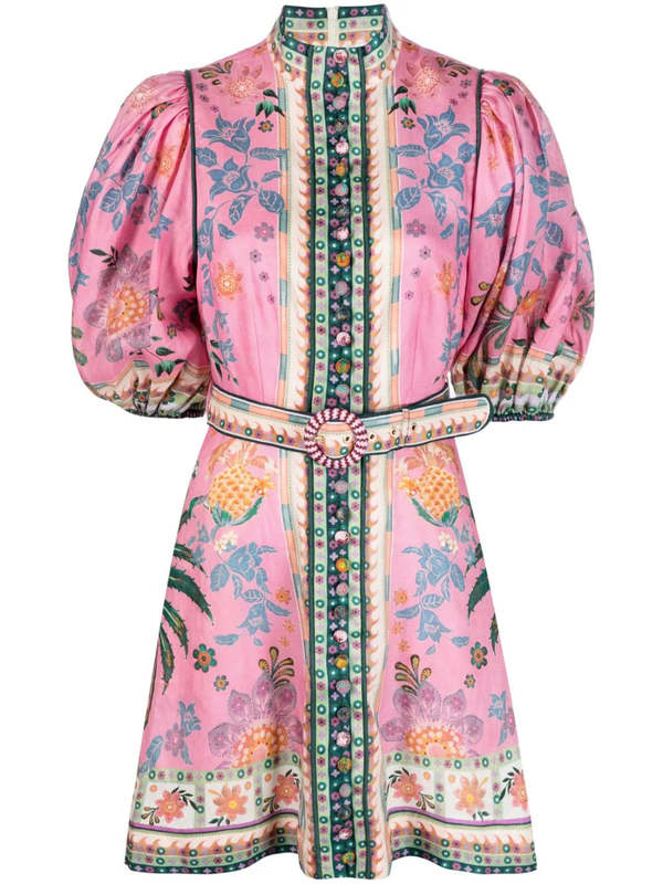 strapless open back dress Acacia Scallop Mini Dress Pink Floral