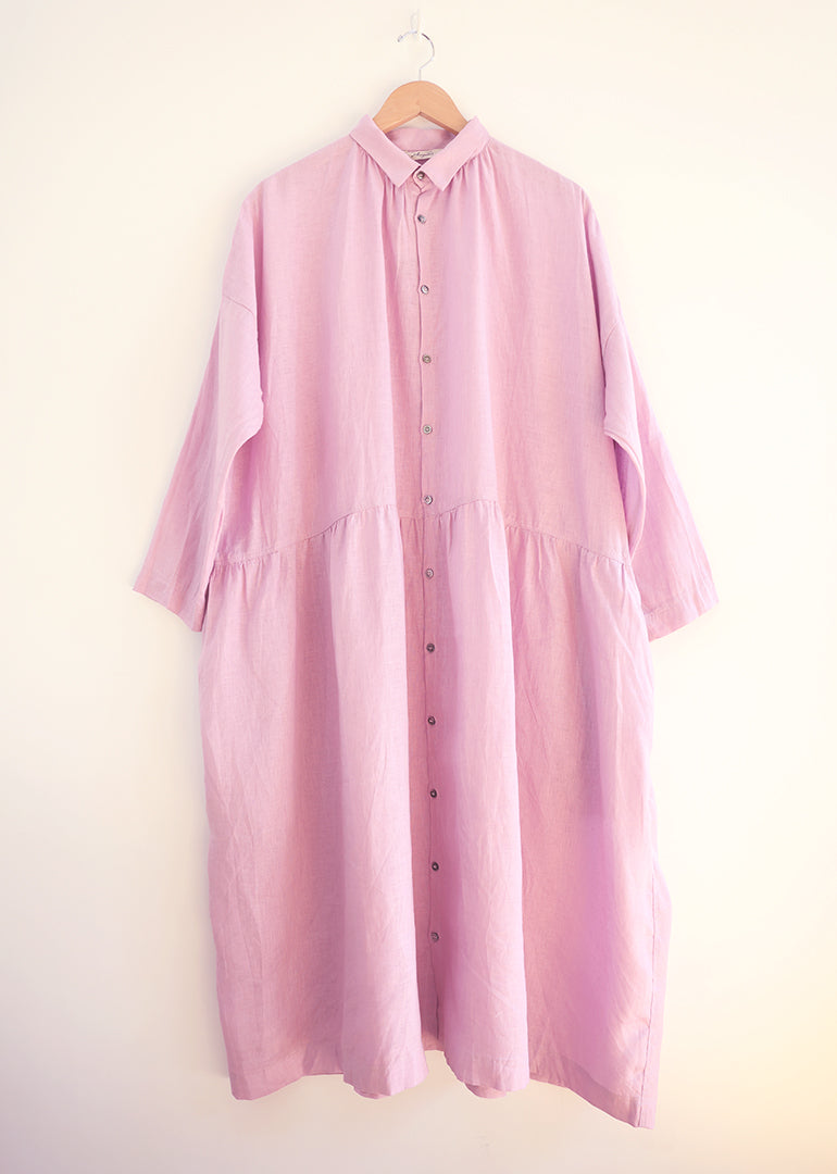 Ichi Antiquites Color Linen Shirt Dress - Violet | Garmentory Ichi Antiquites Color Linen Shirt Dress - Violet | Garmentory