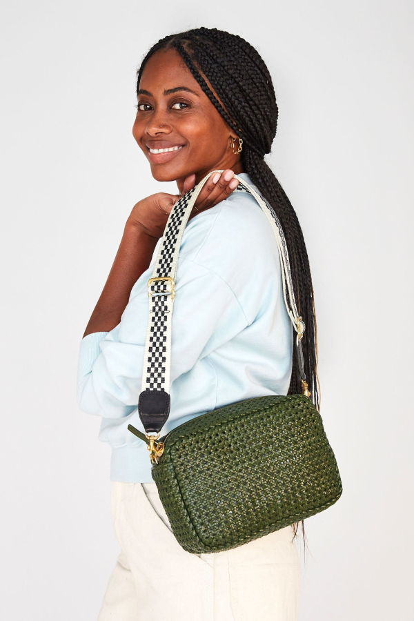 Clare V. Adjustable Crossbody Strap - Black/Cream Checkered