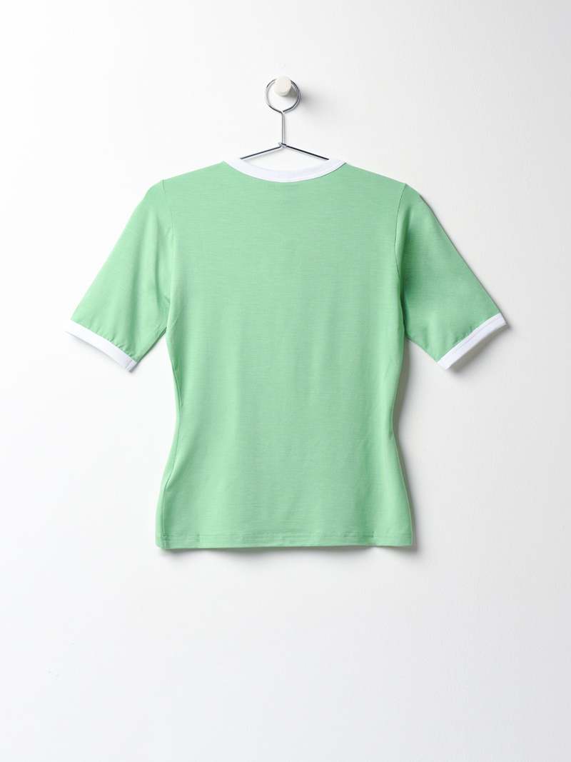 ★Ganni★ Stretch Logo Fit Short Sleeve T-Shirt Peapod T3352 Light-Stretch-Jersey-Ganni-Fit