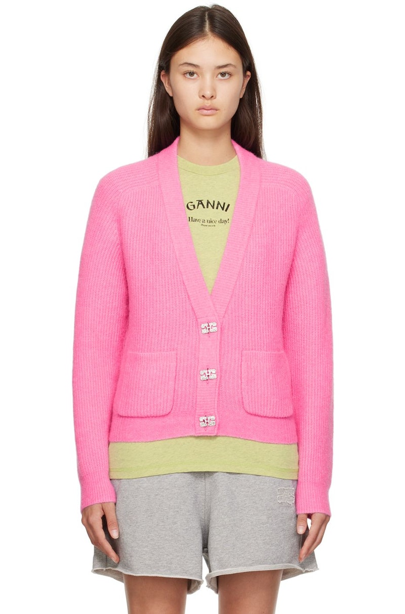 GANNI Crystal-Cut Cardigan - Wild Orchid | Garmentory